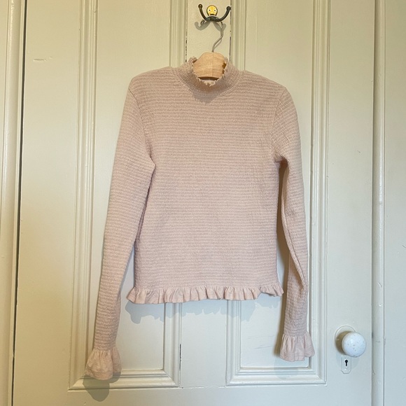 Nation LTD Emmy Smocked High Neck Mock Ruffle Sleeve Long Sleeve Top Sz M - Picture 2 of 6